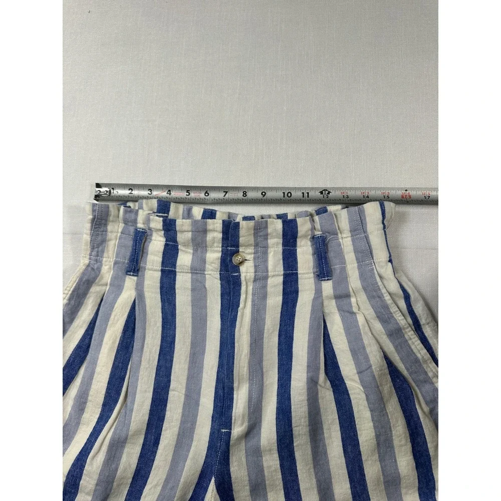 Madewell Blue White Striped Linen Cotton Paperbag Shorts Womens 8 - Picture 8 of 8